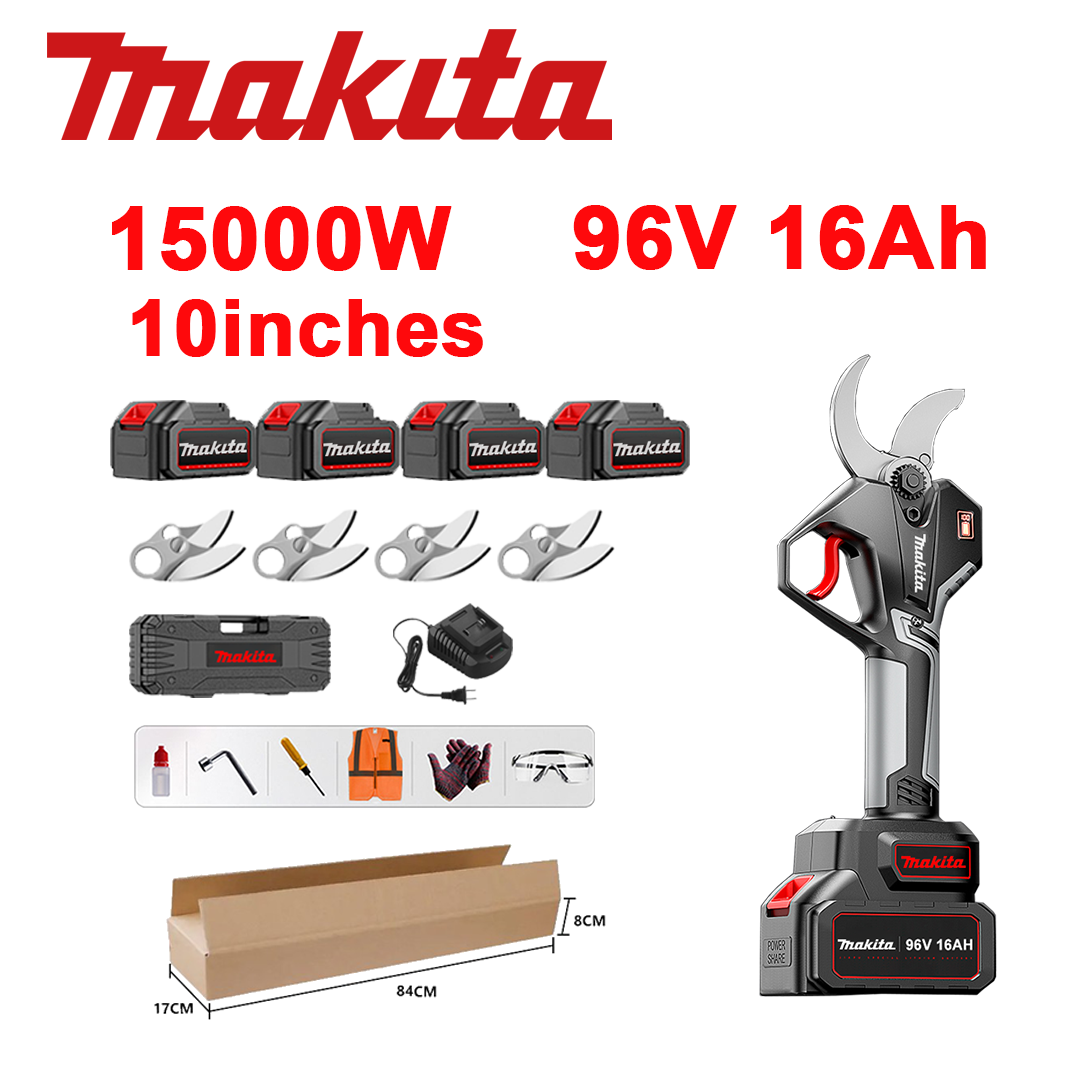 25-centimetrske brezkrtačne škarje za obrezovanje z litijevo baterijo, močjo 15.000 W, baterijo 96 V 16,0 Ah*4, polnilnikom, rezilom SK9*4, škatlo za orodje, mazalnim oljem in zaščitnimi očali, petletno garancijo.